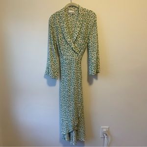 Ganni print green and white wrap midi dress